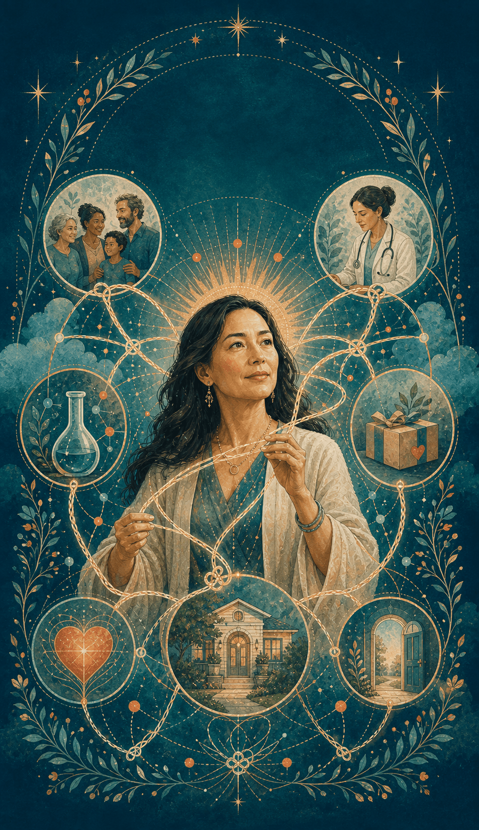A woman weaving connections among people, clinicians, science, and care settings