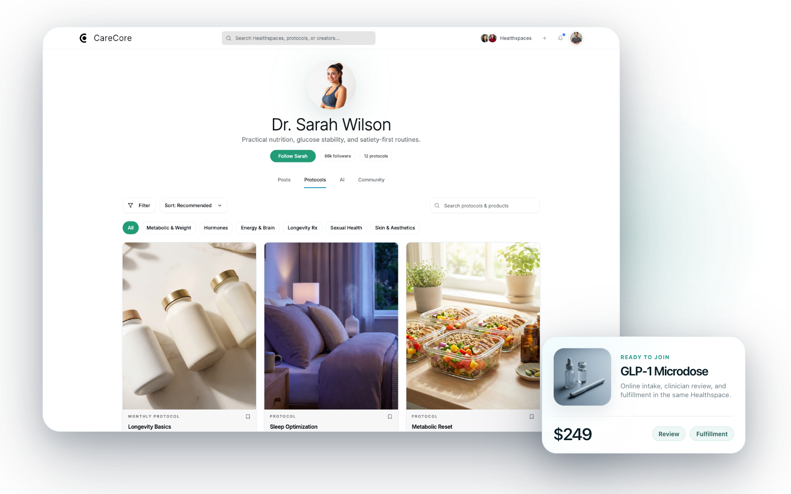 CareCore branded Healthspace product preview